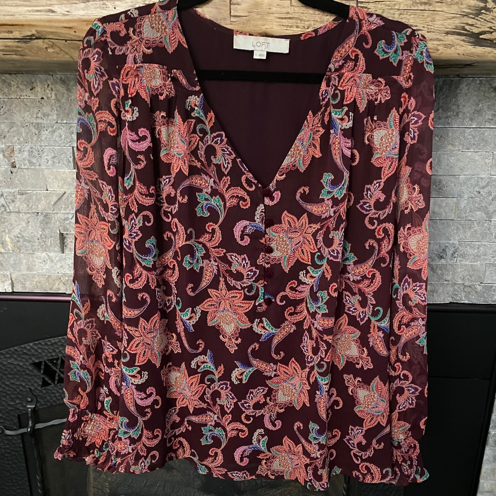 Loft Burgundy Blouse Size M